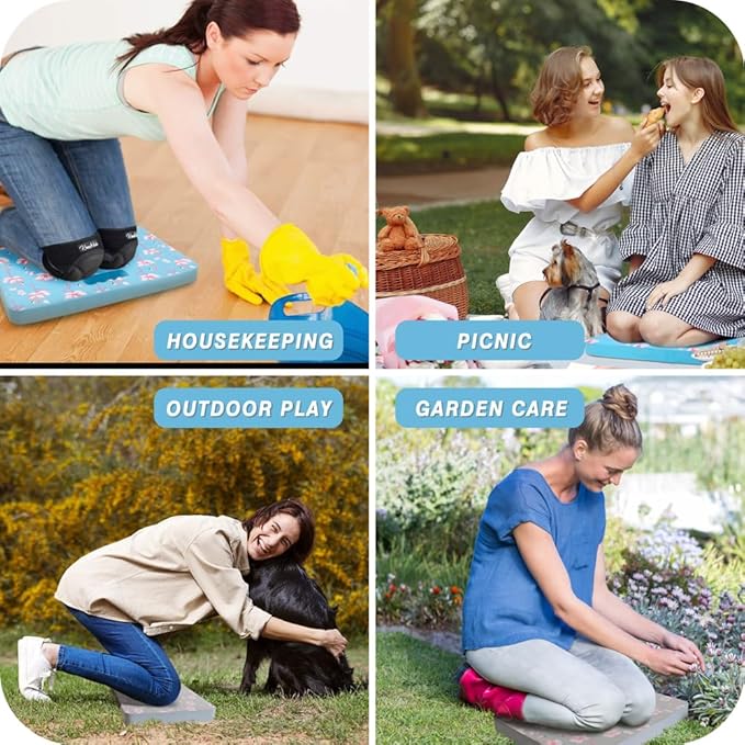 Gardening Kneeling Pad 2 Pack, Extra Thick Kneeling Cushion with Print, Comfy Kneeling Pads Resist Water, Durable and Shock Absorbent, Gardening Knee Pads for Women, Baby Bath, Yoga, Repair