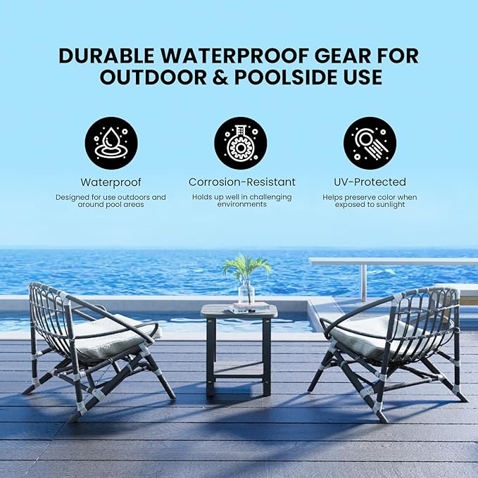 2-Tier Outdoor Side Table, 16" Adirondack Small Side Table All Weather Resistant, Patio End Table for Outside or Indoor, Patio, Yard, Pool, Porch, Garden, Grey