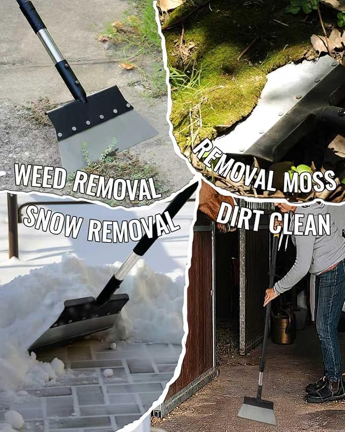 Garden Flat Shovel, Heavy Duty Multifunctional Cleaning Shovel with 60" Adjustable Long Handle, Metal Floor Scraper Tool for Lawn Edging, Weeding, Scraping, Digging, Ice & Snow Removal