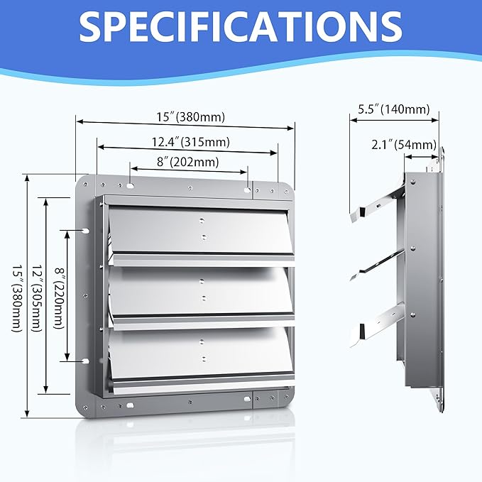 12 Inch Galvanized Shutter Exhaust Louver Vent, Automatic Gravity Shutter Louver Vent for Home Attics, Workshops, Barn, Greenhouse (Motor&Blades are not Included)