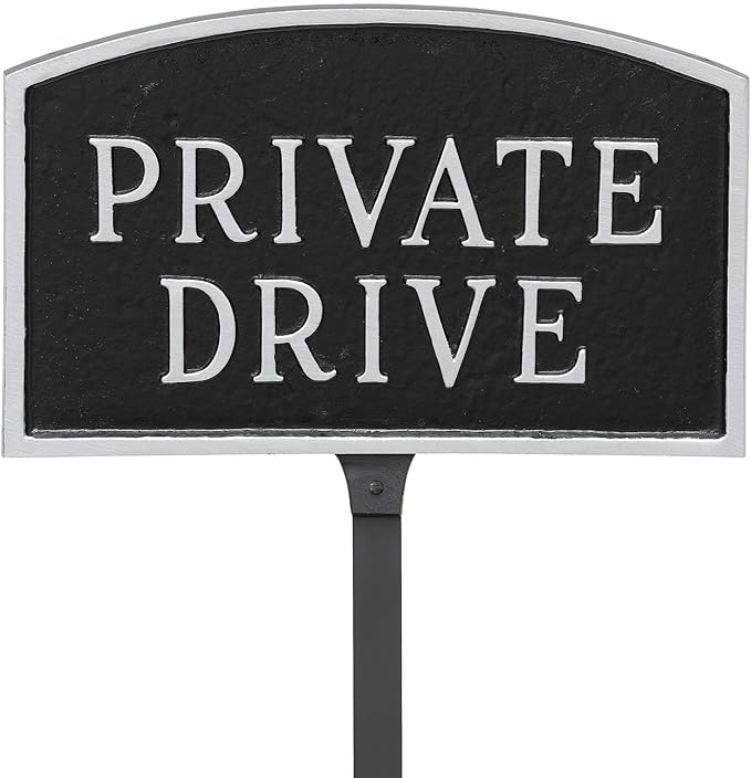 Montague Metal Products SP-12sm-BS-LS Small Black and Silver Private Drive Arch Statement Plaque with 23-Inch Lawn Stake