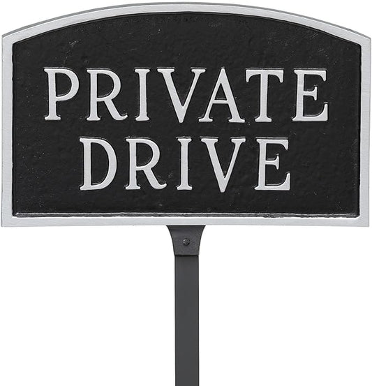 Montague Metal Products SP-12sm-BS-LS Small Black and Silver Private Drive Arch Statement Plaque with 23-Inch Lawn Stake