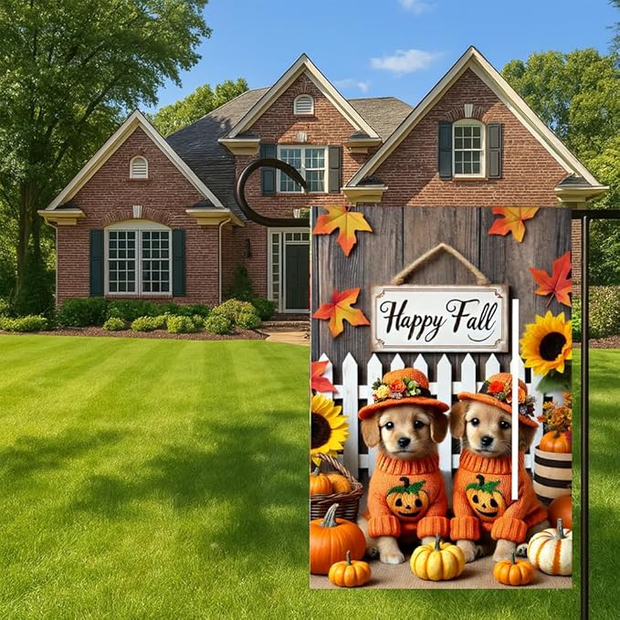 Winter Halloween Puppy Cat Pumpkin Garden Flag 12x18 Inch Double Sided Outdoor Flag