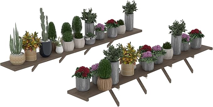 Shelf Suitable for 6x10FT Wood Greenhouse, 114" Wooden Storage Shelf Kit Fit Multiple Greenhouse , Horticulture Workstation, Work Bench System Shelving, Light Mocha Brown, 2 Pack