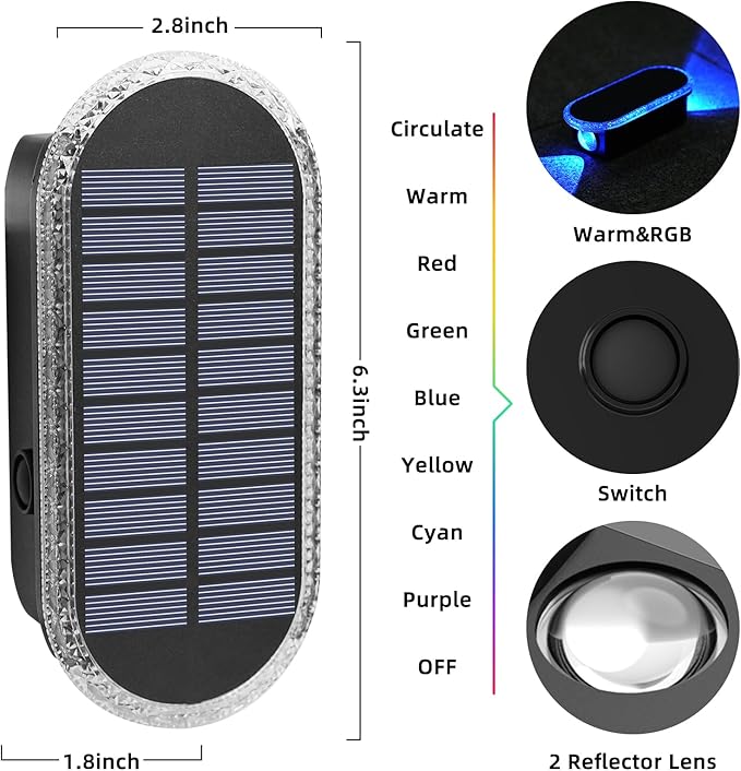 4 Pack Solar Fence Lights, RGBW 8-Color Changing Waterproof Dual Lens Up/Down Wall for Landscape/Fence/Patio/Wall/Garden Halloween Purple Solar Lights (2 Installation Modes)