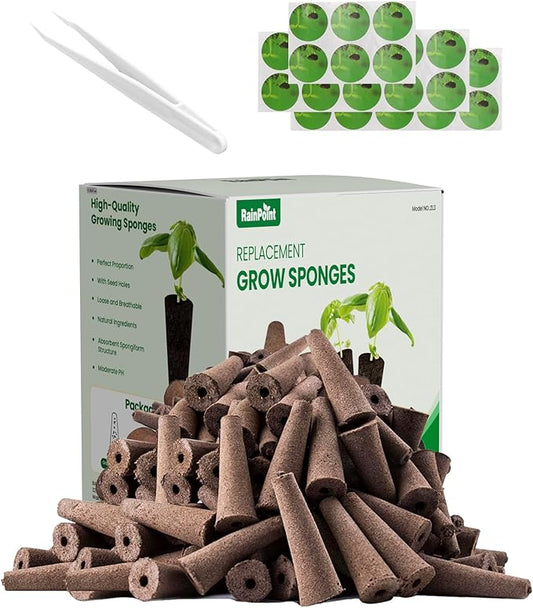 RAINPOINT 52 Pack Grow Sponges for Hydroponics - Hydroponic Sponges for Aerogarden and All Brand - with 52 PCS Grow Spongesn, 52 PCS Light-Blocking Paper, 1 PCS Tweezers