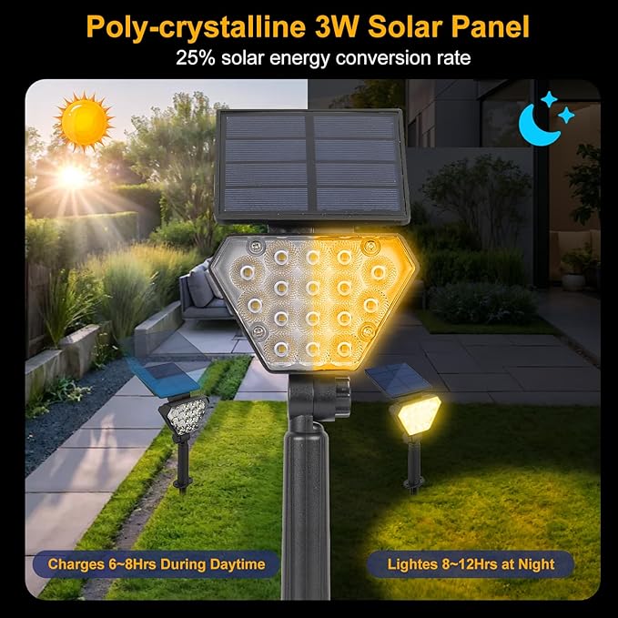 T-SUN Solar Spot Lights Outdoor 6-Pack Warm White Spotlights Solar Landscape Lights IP65 Waterproof Auto On/Off for Garden/Yard/Pathway/Patio