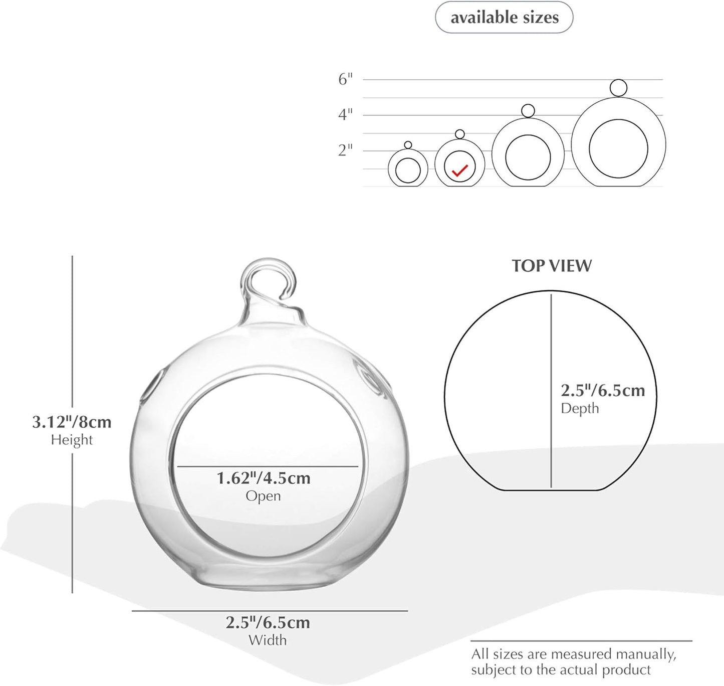 WGV Hanging Terrarium Globe, Width 2.5", Height 3", DIY Air Succulent Planter, Clear Glass Vase Orb with Flat Bottom, Candle Holder for Windowsill Outdoor Garden Decor, 12 Pieces Bulk