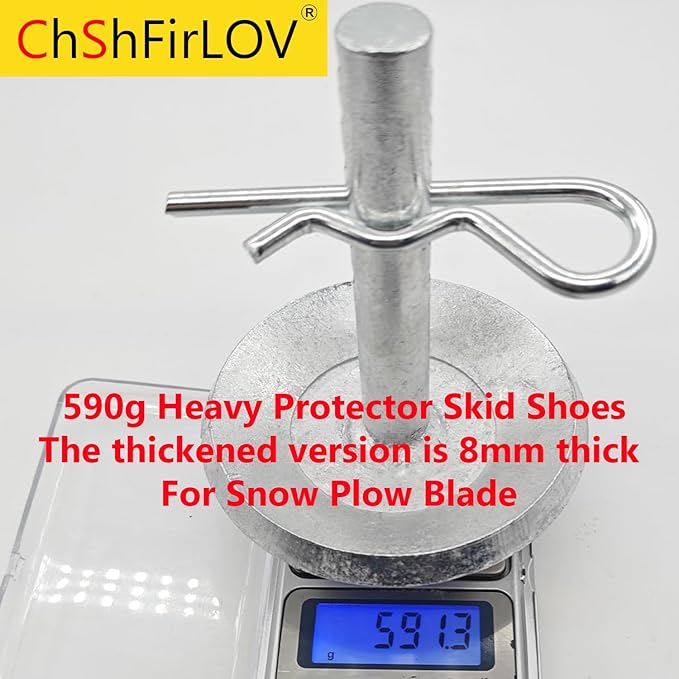 69212 2/Pack Skid Shoes for Snow Plow Blade Protector 5/8 inch Round Shaft and Adjustable Pin Placement Lock Rather Thick Hardened Steel Snow Plow Non-Slip Base - with Quick-Release Cotter Pins