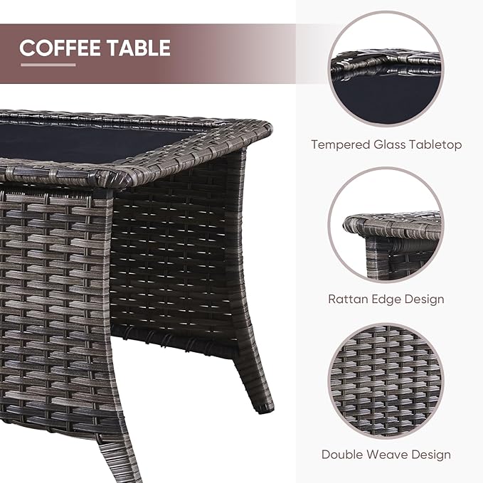 Patio Furniture 4 Piece, All-Weather PE Wicker Outdoor Furniture Set with Coffee Table,Outdoor Patio Furniture with Swivel Rocker Chairs and Outdoor Sofa, Grey/Beige