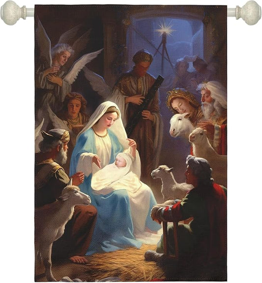 Nativity Garden Flags Religious Christma Yard Flag Winter Catholic Jesus House Banners for Holy Night Outside Double Sided Home Yard Farm Xmas Decor Outdoor 28 x 40 Inch