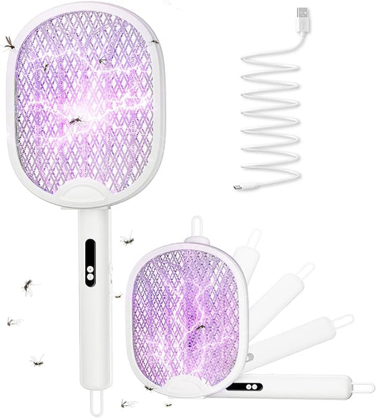 Electric Fly Swatter 3 in 1 Bug Zapper Racket with 4000V 1800mah Battery 5-Layer Safety Mesh 180° Foldable Electric Mosquito Swatter Suitable for Indoor or Outdoor