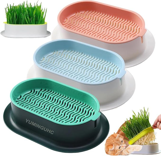 3Pcs Cat Grass Planter (No Seeds Included) Wheatgrass Planting Trays Hydroponic Cat Grass Growing Kits for Indoor Cats Soilless Organic Nursery Box Pet Grass Pot (H)