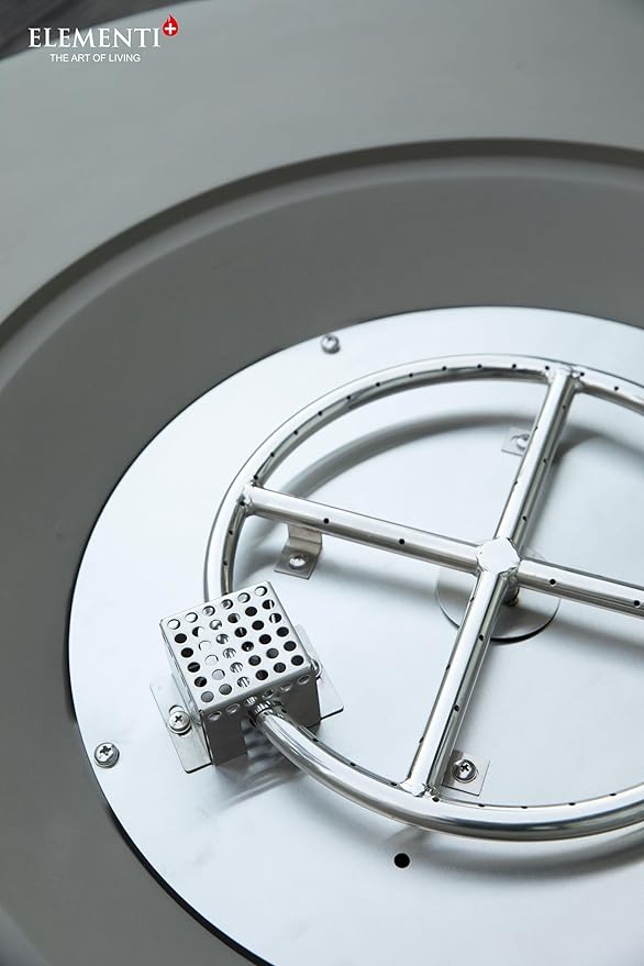 Elementi+ | Bundle Colosseo Gas Fire Pit Cast Concrete 40" Dia. Round Fire Table, Outdoor Fire Pit Electronic Ignition | Canvas Cover, Fire Glass and Burner Lid Included | Light Gray | Propane Gas