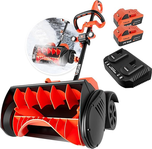VOLTASK 48V 16-inch Cordless Snow Shovel with Wheels, LED Lights, 2 Batteries & Dual Quick Charger Included
