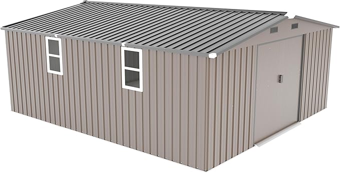 10 * 12ft Outdoor Storage Shed with 2 Windows and Vents - Metal Garden Tool Shed for Backyard, Patio, Lawn(Grey)