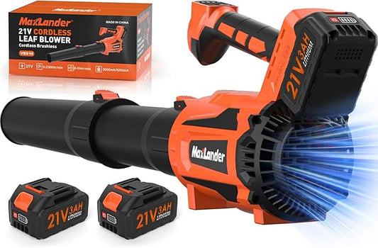 MAXLANDER Leaf Blower Cordless, Electric Cordless Leaf Blower with 2pcs 3.0Ah Batteries and 1 Charger, 600CFM & 200MPH, and 5 Speed Mode, for Patio Cleaning, Lawn Care, Blowing Fallen Leaves and Dust