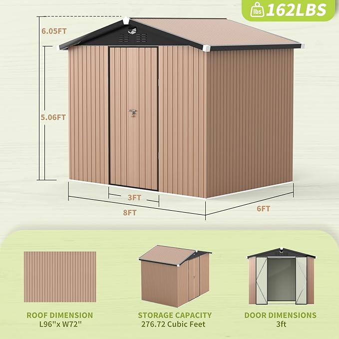 Metal Storage Shed,Outdoor Storage Building 8x6,Large Backyard Shed with Lockable Door,Waterproof Outside Storage Shed