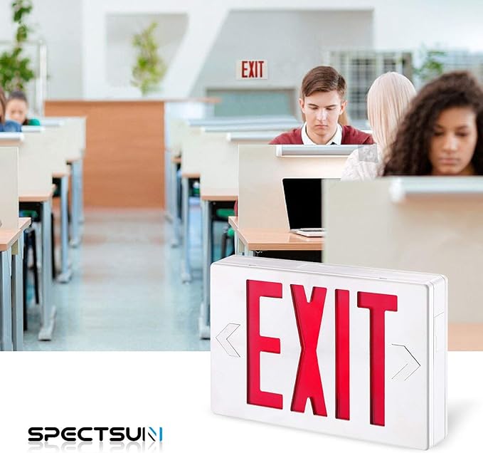 SPECTSUN Led Exit Sign with Battery Backup, Hradwired Red Exit Light LED - 2 Packs, /Exit Combo/Battery Exit Sign/Lighted Exit Light Powered.
