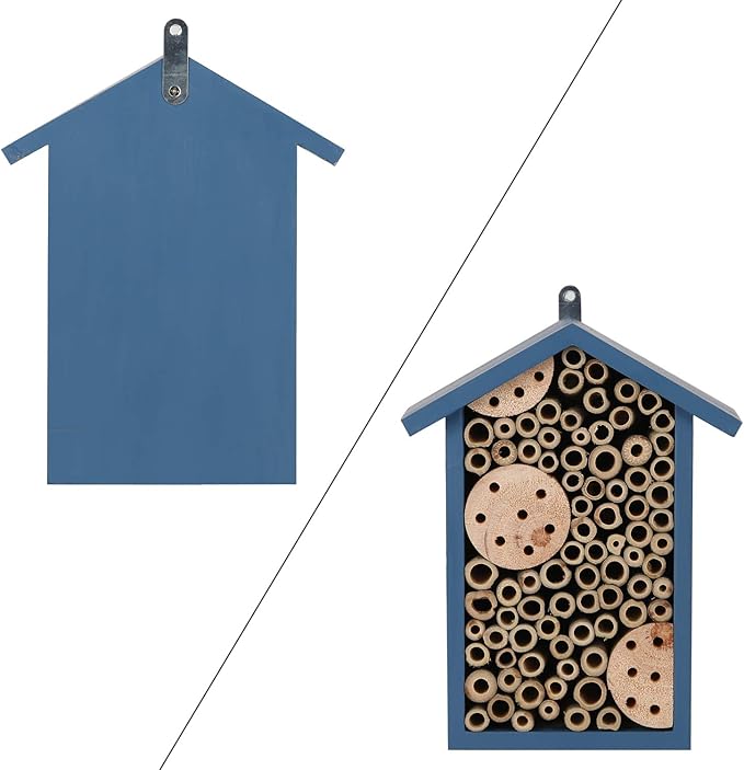 Wooden Bee House-Mason Bee House for Garden,Handmade Natural Wooden Bee Hive for Ladybugs, Lacewings,Butterfly,Bug,Outdoor Bee Hotel