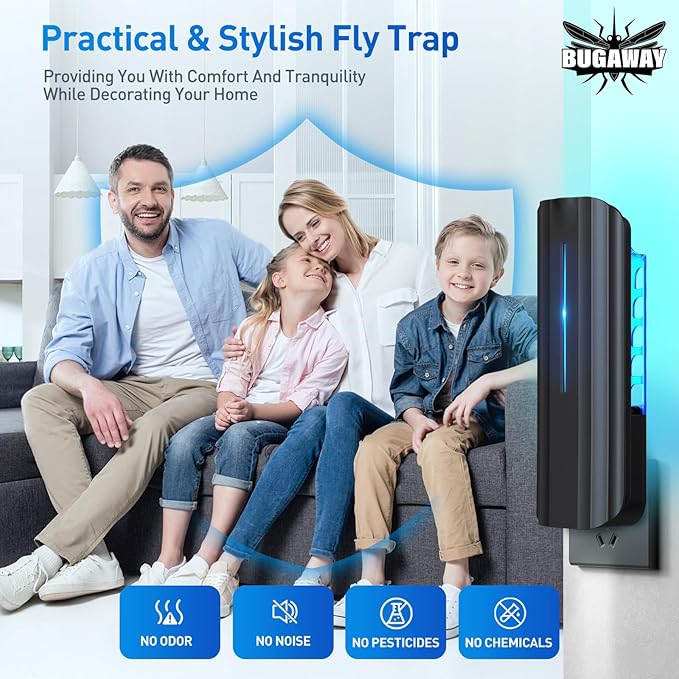 Fly Trap Indoor, Plug in Fruit Fly Traps for Indoors with 9w Night UV Light, Flying Insect Trap for Mosquito, Gnats, Moths, 10 Sticky Refills Catcher Bug Zapper Killer for House/Office
