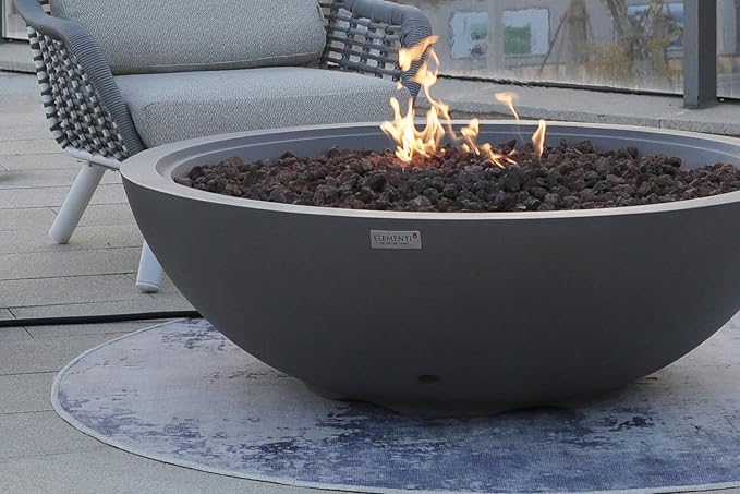 Rose Bowl Concrete Fire Pit 48" x 48" Outdoor Patio Firepit Includes Lava Rocks Modern Fire Pits & Outdoor Fireplaces for Garden, Deck, Indoor & Outdoor Heating