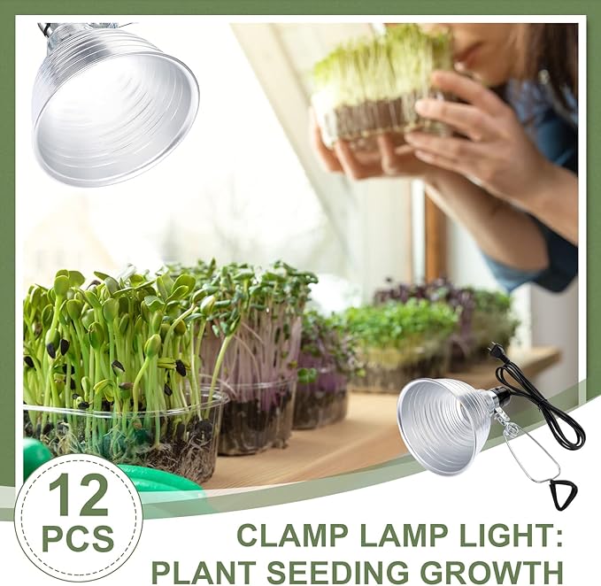 Macarrie 12 Pack Clamp Lamp Light with Aluminum Reflector, 6ft SPT-2 18awg Cord and Adjustable Stand Fixture E26 Socket, up to 150 Watt, No Bulb(5.5 Inch)