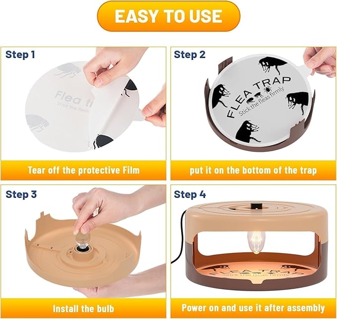 2 Pack Flea Traps for Inside Your Home, Indoor Flea Light, Bed Bug Killer with 8 Sticky Pads & 4 Light Bulb, Odorless Natural Insect Infestation Treatment Trap for Kid Pet