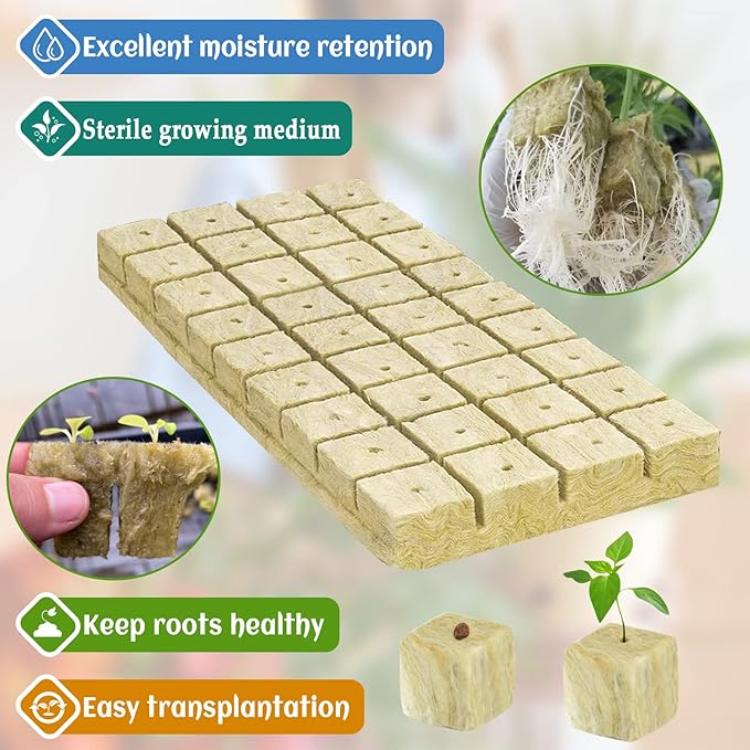 Legigo 1.2 Inch Rockwool Cubes Seed Starter Plugs for Hydroponics, RockWool Planting Grow Cubes for Hydroponic Tower Garden Soilless Cultivation Plants Germination Cutting Clone (6 Sheet, 216 Plugs)