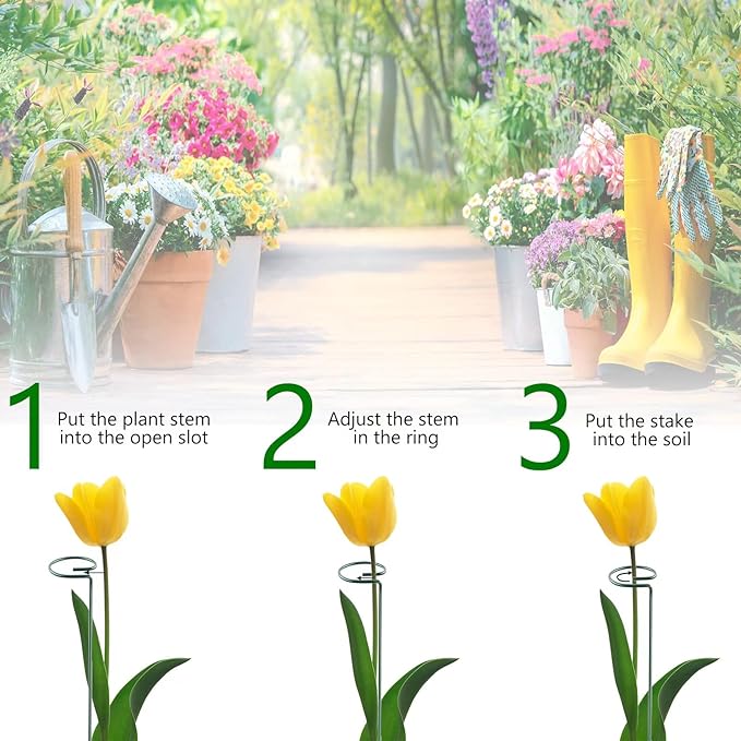12 Pack 18 Inch Plant Support Stakes, Metal Single stemmed Flower Support Hoops，Garden Plant Stakes Plant Prop for Amaryllis Orchid Lily Rose Peony Tomatoes Gladiolus