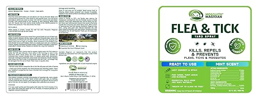 Mosquito Magician Flea and Tick Yard Spray with Hose End Sprayer – Mosquito & Tick Killer and Repellent, Flea Treatment & Outdoor Bug Control for Lawn, Garden & Backyard – Mint Scent, 32 OZ