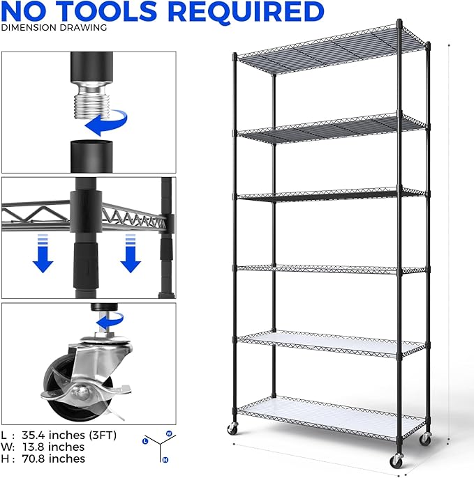 Barrina Plant Stand with Grow Lights, 3FT T8 Full Spectrum 150W Yellow LED Plant Lights 5 Packs, Indoor Plant Shelf for Multiple Plants with On/Off Timer Socket, 6-Tier 35.4"x13.8"x70.9"