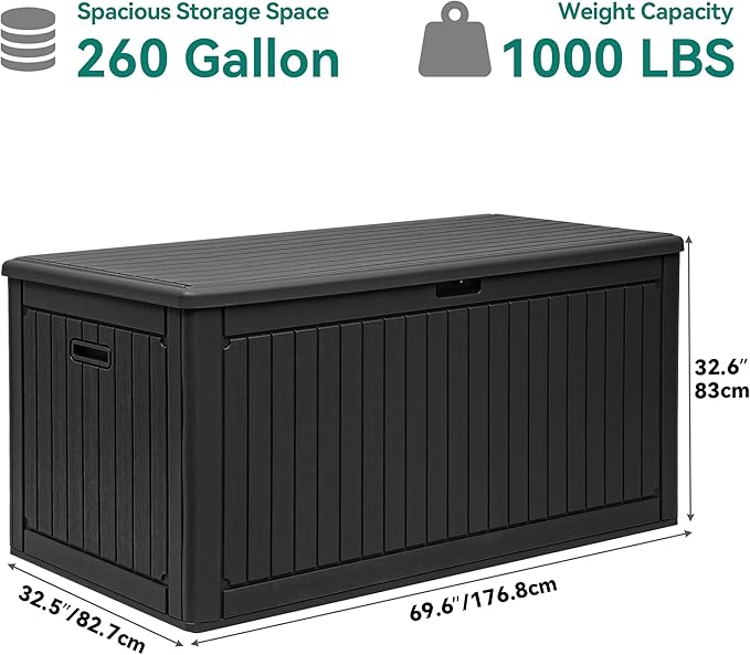 YITAHOME 260 Gallon Double-Wall Deck Box with Divider & Side Handles, Outdoor Large Storage for Patio Furniture Cushions, Garden Pool Accessories, Water Resistant & Lockable
