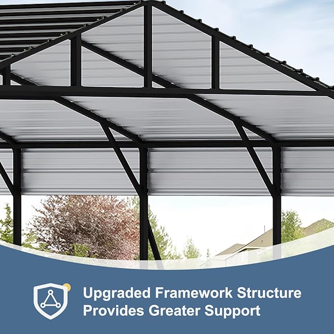 20x20 FT Metal Carport, Garage with Updated Frame Structure, Galvanized Steel Roof and Enhanced Base Canopy, Metal Garage Car Shelter Shade for Car, Boats and Truck