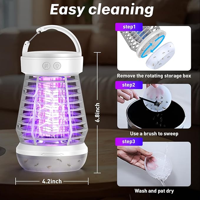 Upgraded Fly Traps,3 in 1 Bug Zapper Outdoor & Indoor, Electric Mosquito Killer Lamp with 2000V Grid & On/Off Switch, Mosquito Traps for Kitchen, Patio, Backyard, and More (White)