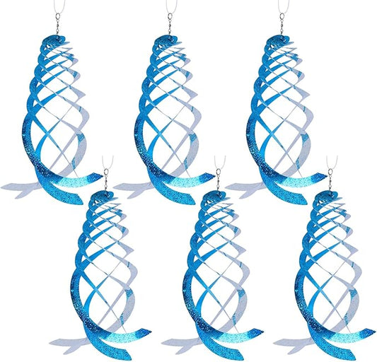 Hausse 6 Pack Bird Repellent Spiral Reflectors Blue Mylar Spinner, Garden Decorative Scare Birds Away, Like Woodpeckers, Pigeons and Geese