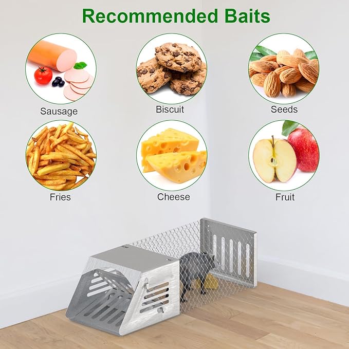 2 Pack Humane Rat Trap, Single Door Metal Automatic Continuous Mouse Cage Traps and Other Small Live Animals Cage, Easy to Catch and Release, Work for Indoor Outdoor