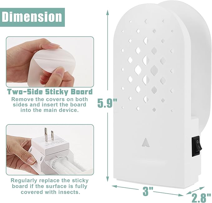 Lulu Home Flying Insect Trap Indoor, 365nm Plug-in Bug Light Catcher with 5 Reversible Sticky Pads for Mosquitos, Moths, Fruit Flies, Gnats - Fly Insect Trap for Home & Office