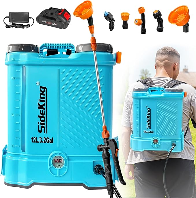 Battery Powered Backpack Sprayer 3.2 Gallon, 0-80 PSI Adjustable Pressure Sprayer Compatible with 18V Battery, Electric Sprayer with Wand, 5 Nozzles, 2.0Ah Battery&Charger Included