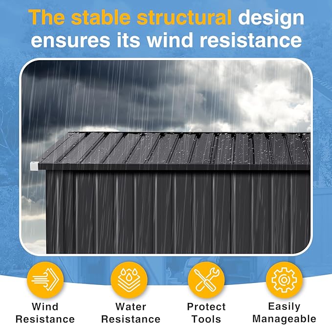 8'x10' Shed Galvanized Steel Storage Sheds with Triple Doors Utility Sheds for Vertical Storage, Dual Lock Lean to Shed with Sloped Roof for Mower, Bike, Garden Tools (Black)