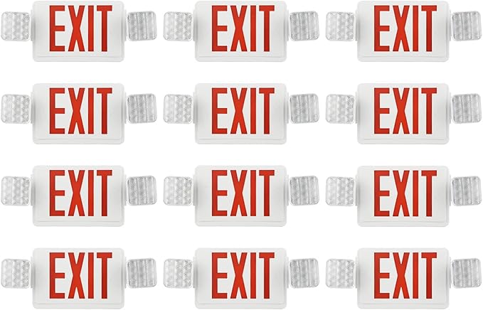 12 Packs LED Exit Sign with Emergency Lights and Back Up Batteries-UL Standard Red Emergency Exit Sign Lighting,Emergency Lights for Business.