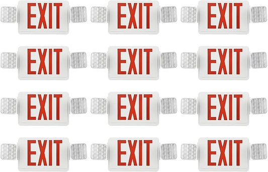 12 Packs LED Exit Sign with Emergency Lights and Back Up Batteries-UL Standard Red Emergency Exit Sign Lighting,Emergency Lights for Business.
