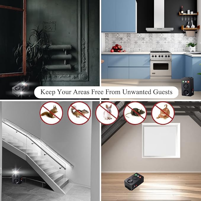 Rodent Repellent Battery Operated Ultrasonic Mouse Repeller for Car Engines Squirrel Pest Repeller Under Hood Mice Deterrent for House Garage Attic Indoor 2 Pack