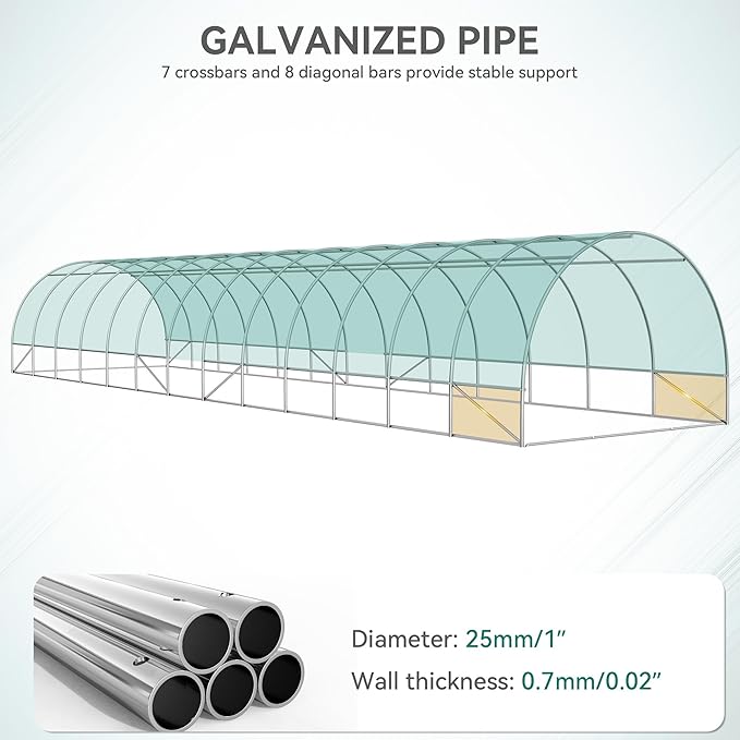 YITAHOME 44x10x7ft Greenhouse Extra Large Heavy Duty 4 Zipper Doors Outdoor Greenhouses 24 Windows Walk in Tunnel Green House Plant Gardening Upgraded Galvanized Steel Frame for Garden, Green