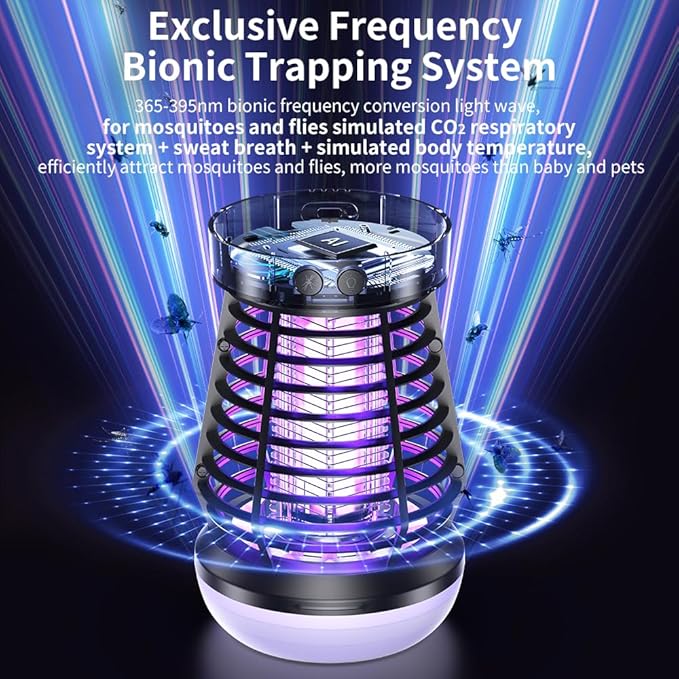 Portable Bug Zapper Indoor Outdoor, 2025 Upgraded Mosquito Zapper 3-in-1 Rechargeable Mosquito Killer & Camping Lamp,Suitable for Patio, Home, Backyard, Yard, Garden, Campsite (White)