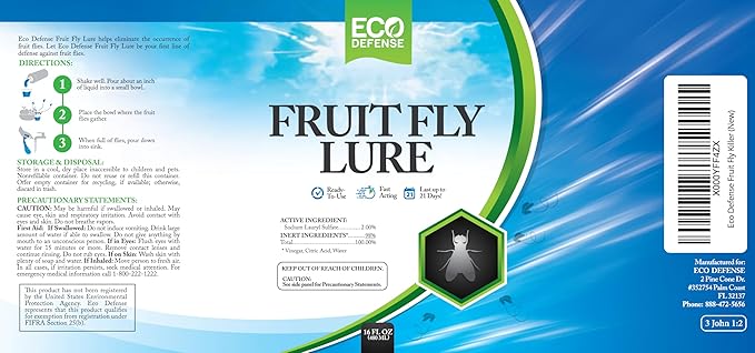 Eco Defense Fruit Fly Killer – Natural Fruit Fly Trap & Drain Fly Killer Treatment for Indoor Fly Control in Kitchen, Restaurants, and More 16 oz