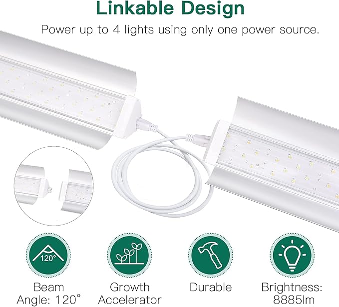 SZHLUX Grow Light 4FT 140W (2×70W, 800W Equivalent) Super Bright Full Spectrum Sunlight Plant Light, LED Grow Light Strips, Linkable Growing Lamp for Indoor Plants