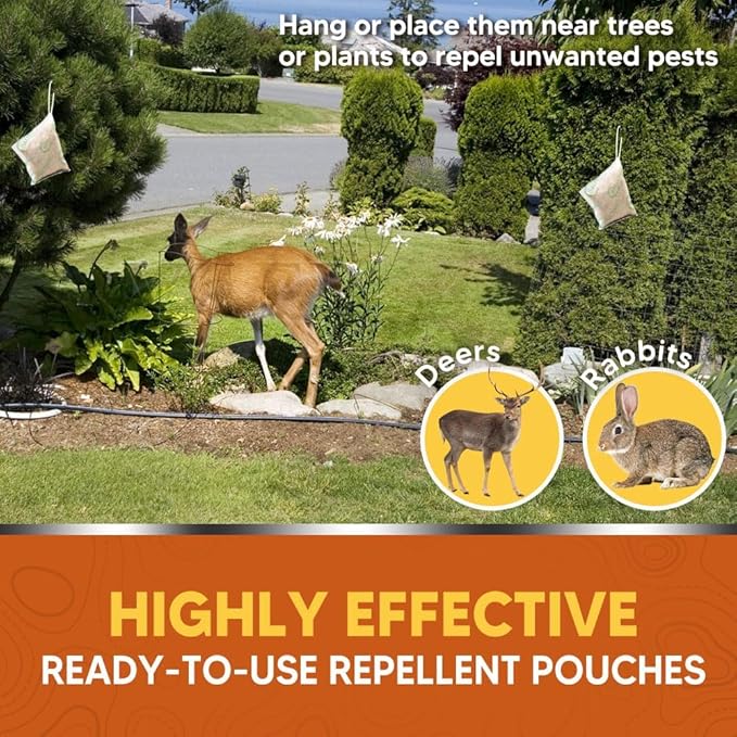 Deer Repellent for Plants, Rabbit Repellent Outdoor, Deer Away Repellent Outdoor, Rabbit Deterrent, Deer Deterrent for Trees, Deer Repellant Yard (1.1 Ounce (Pack of 8))