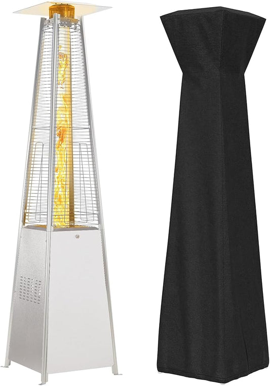 FOOWIN Propane Patio Heater, 48,000 BTU Outdoor Patio Heater with Wheels/Waterproof Cover & Gloves,Silver Grey