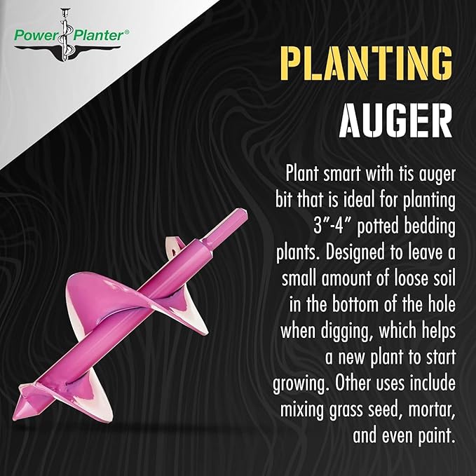 Power Planter Bulb Auger & Bedding Plant Tool - 3"x7" Garden Drill Bit with 3/8" Non-Slip Hex Drive, Hand-Welded Planting Tool, Up to 6" Deep, Pink